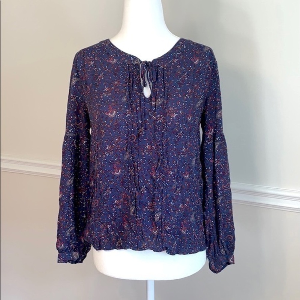 LUCKY BRAND Blue Paisley Pattern Peasant Top S